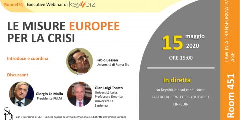 Room 451: “Le misure Europee per la crisi”, in diretta domani 15 maggio alle 15,00. Gli Executive Webinar di Key4biz